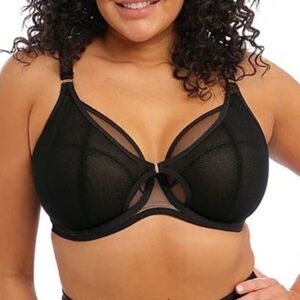 Elomi Black Kintai Underwire Plunge Mesh Bra 34L